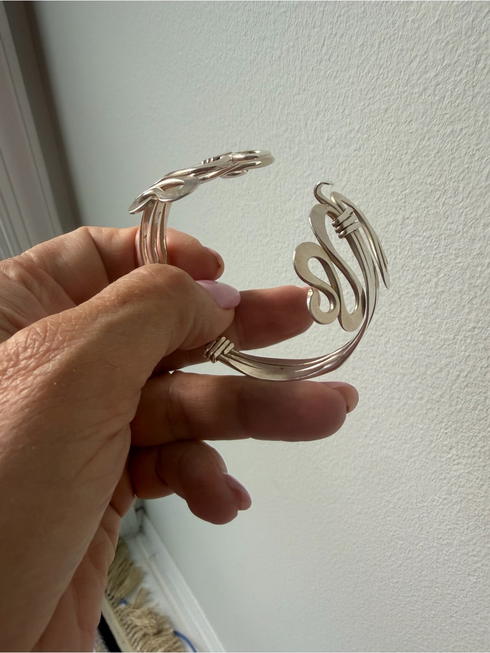 Double Fork Silver Plated Sculptural Cuff Bracelet - 7” - Picture 5 of 13